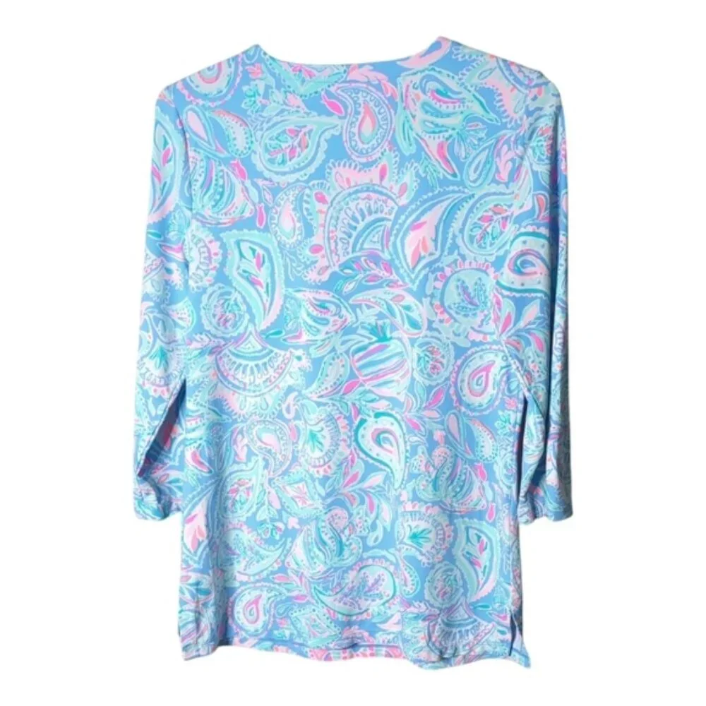 Lilly Pulitzer UPF 50+ ChillyLilly Karina Tunic Pink Blue‎ Paisley Print Size Sm - Picture 2 of 7